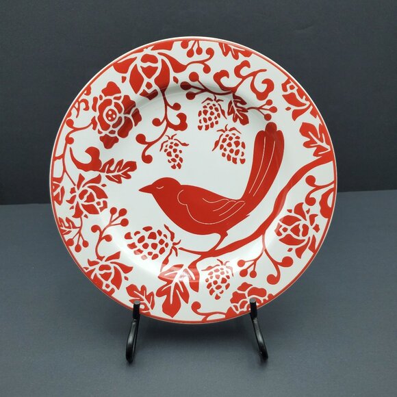 Pier 1 Red Bird Salad Plates White Dessert Plates with Red Flowers & Bird - Picture 3 of 5